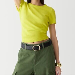 J. Crew Cashmere Relaxed T-Shirt Short Sleeve Sweater Lemon Sorbet Size Small